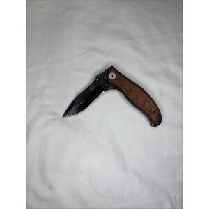 Frost Cutlery 3 1/4" Pocket Tactical Black Knife Brown Wood Handle Belt Clip